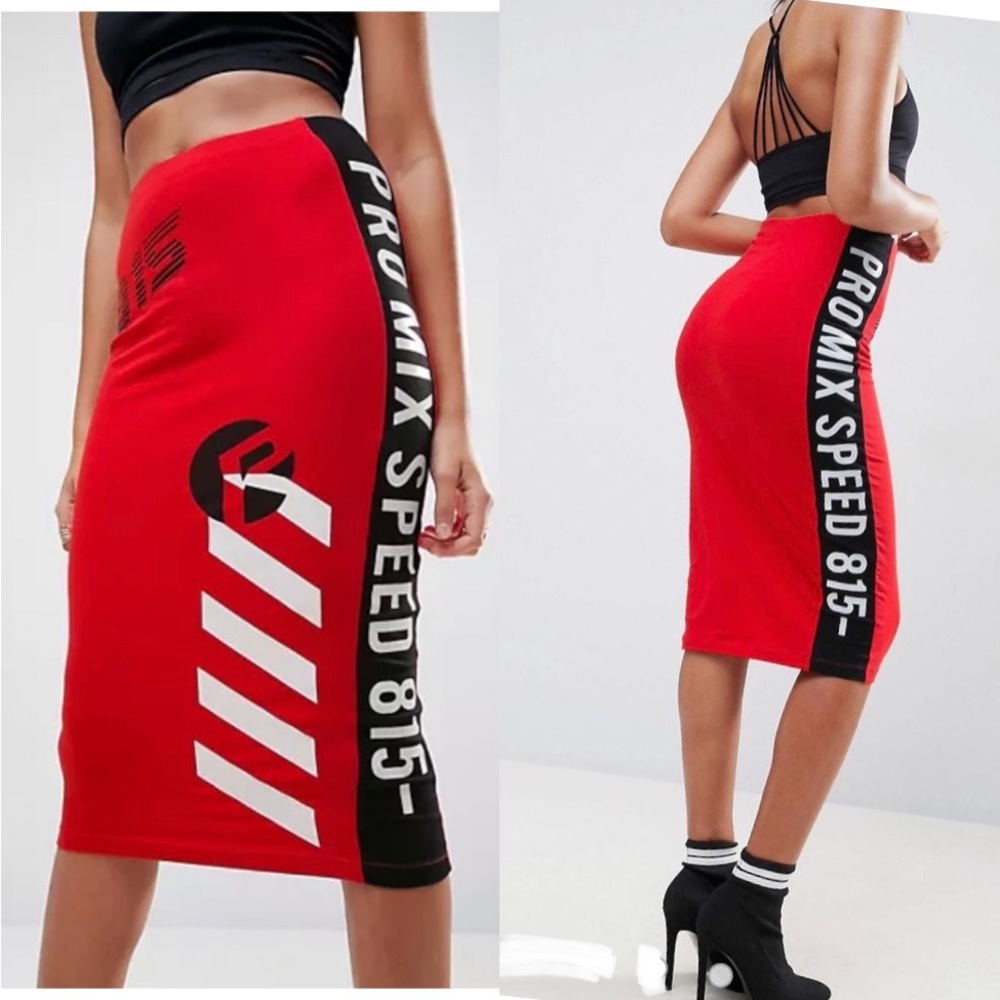 NWOT ASOS Pro Mix Speed 815 red/blk pencil skirt size 8